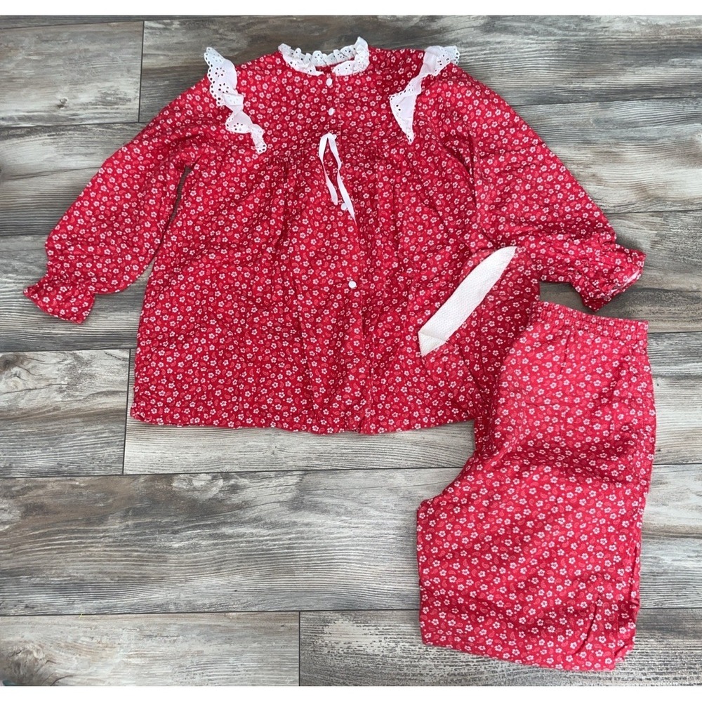 Vintage 70's Sears Jr Bazaar Red Footie Two-Piece Cotton Pajamas Sz 11